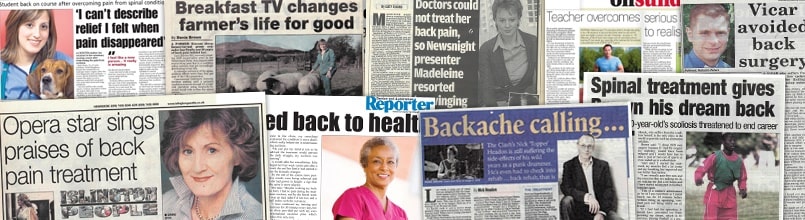 Newspaper articles about people working with scoliosis